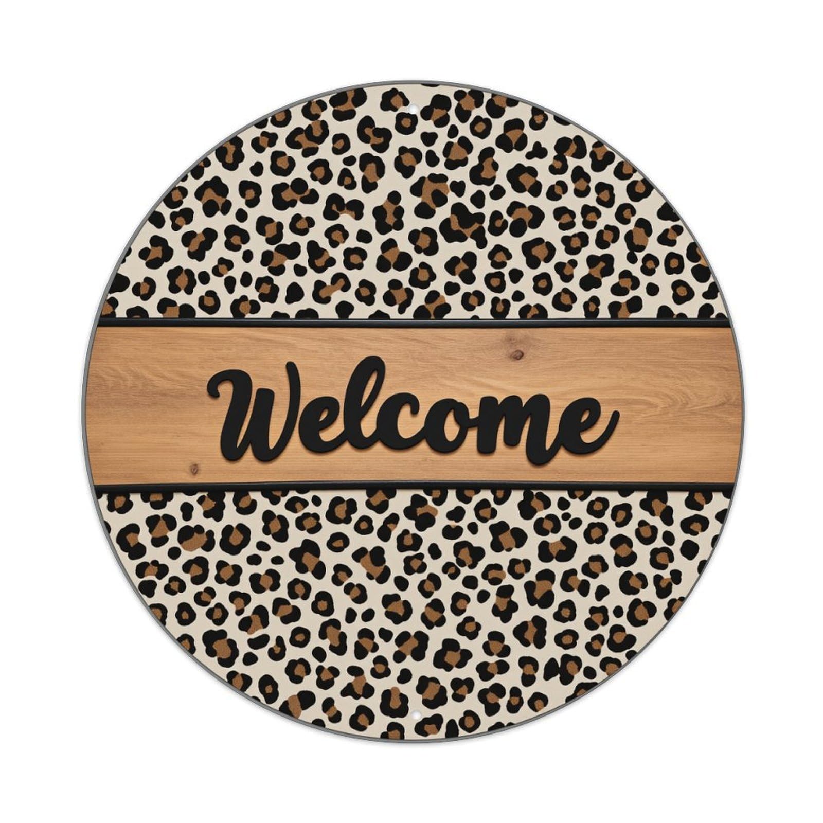 Leopard Print Wood Welcome Sign Retro Metal Tin Sign, Vintage Metal Poster for Bar, Home, Man Cave, Kitchen, Laundry Room Art Decor 8x8 Inch