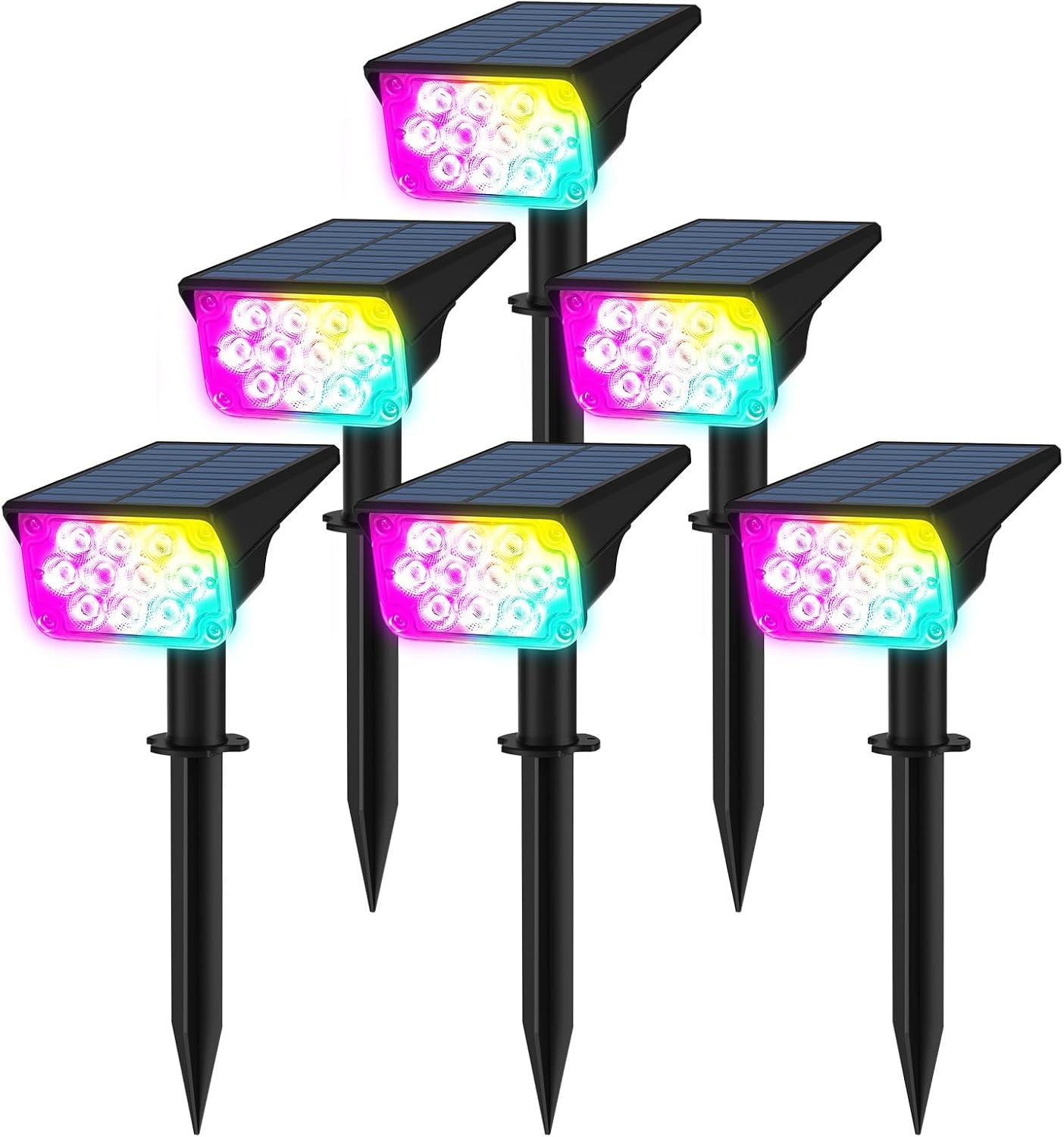 T-SUNUS 6 Pack Solar Color Landscape Spotlights, IP65 Waterproof Solar Powered Spot Light Wall Lights, 2-in-1 Outdoor Landscaping Light for Yard Garden Driveway Porch Walkway Pool Patio