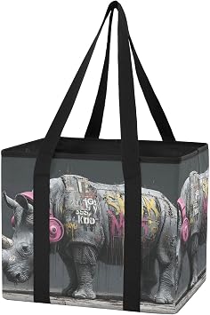 Rhino Graffiti Car Trunk Organizer for SUV, Collapsible Storage Bin with Handles, Heavy Duty 600D Oxford Water-Resistant Foldable Tote for Back Seat, Groceries, Tools, Travel, Camping
