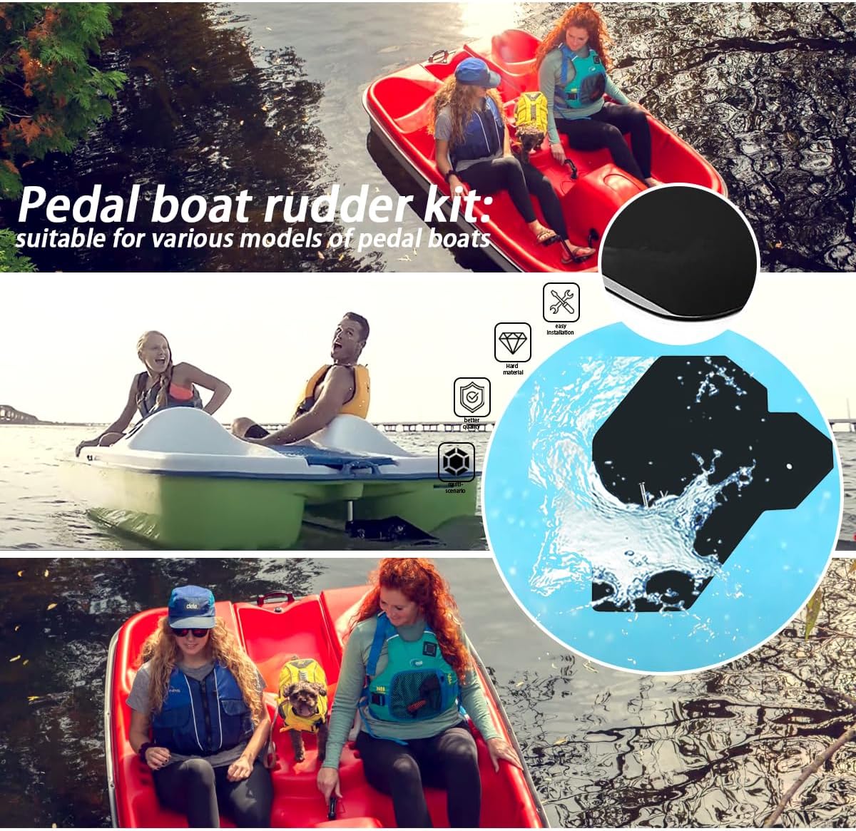 XTPTFABS Water Paddle Boat Rudder Kit Compatible with Many 3 or 5 Seater Pedal Boats-Fits Aquatoy,Harbor Water Craft,Johnson Outdoors,ASL and More