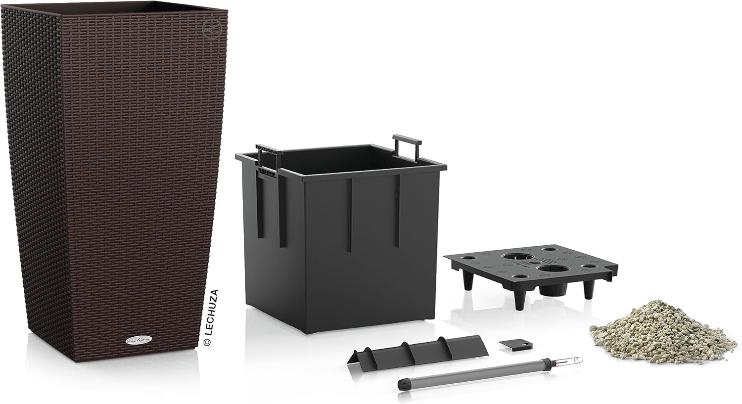 Lechuza CUBICO Cottage 30 Mocha, Self-Watering Tall Planter, H22 L11.8 W11.8 in