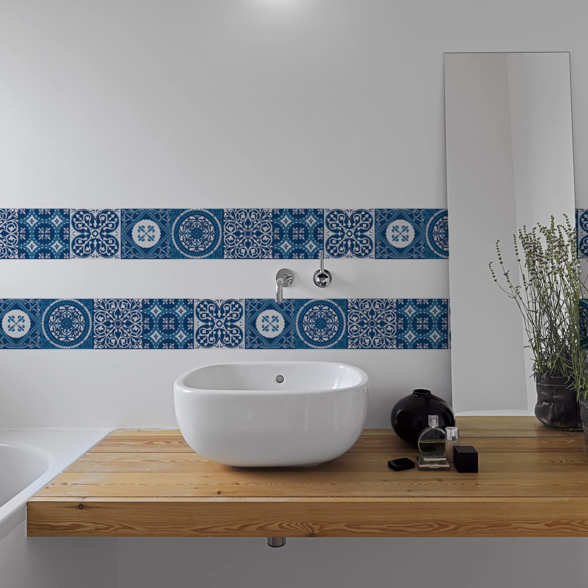 Selbstklebende Tapetenbordüre – Blaues Oval, 10 Cm X 240 Cm, Wasserdichtes PVC, Abziehbar & Wandschonend