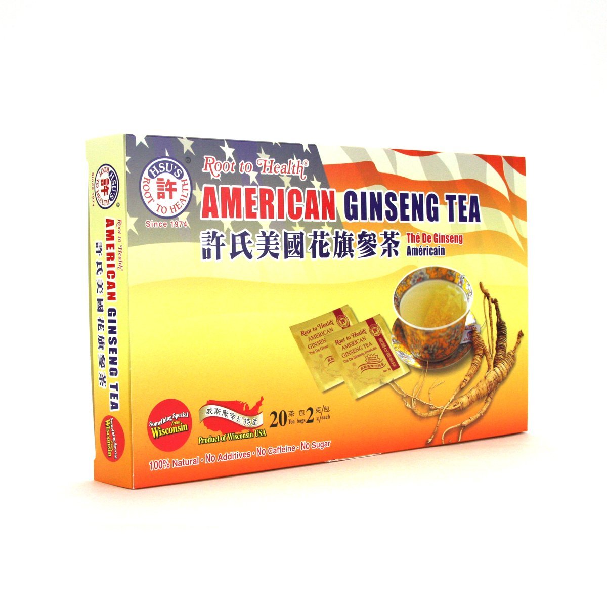 Hsu’s American Ginseng Tea Bags | 100% Wisconsin-Cultivated Caffeine Free, Vegan, Gluten Free Herbal Wellness Tea- 20 bags - Image 2