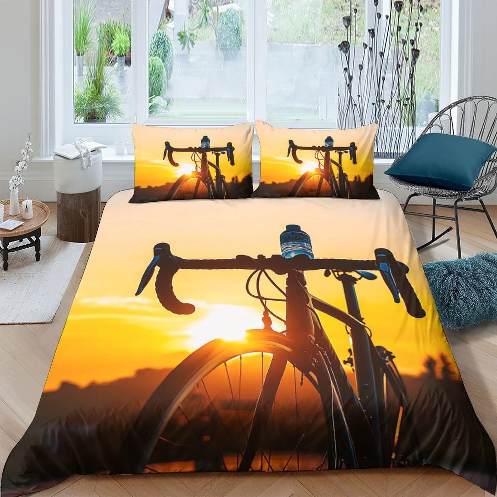 Ctjqhvkz Style-7 3D Printed Sunset Bicycle Fitted Sheet Microfiber Soft Breathable Mountain View Bed Cover For Bedroom Decor Single（135X200cm）