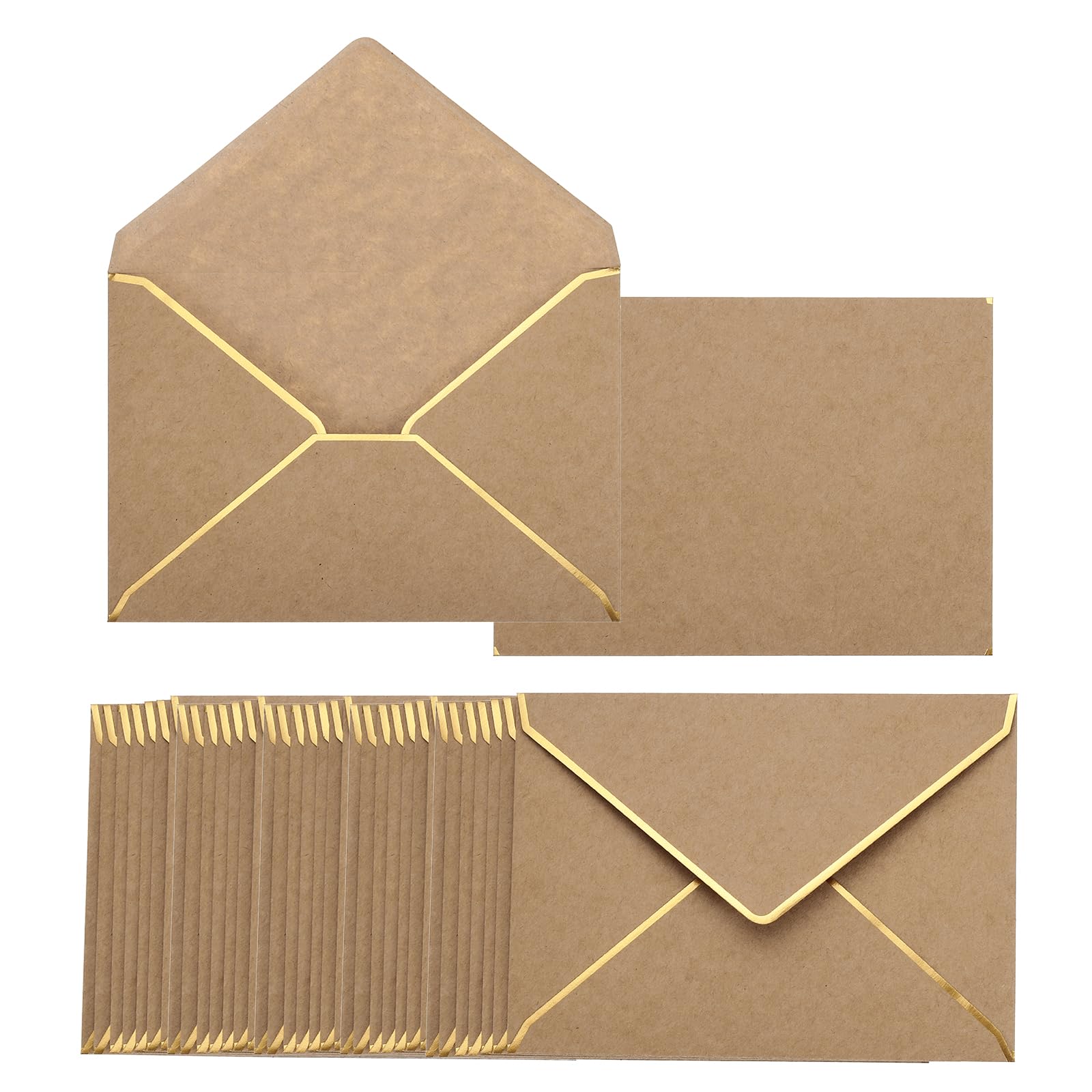 Luxury Stationery 200 Pack A7 Envelopes - Gold Border V Flap Design For ...