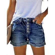 Angerella Denim Shorts for Women Mid Rise Ripped Jean Shorts Stretchy Folded Hem Hot Short Jeans