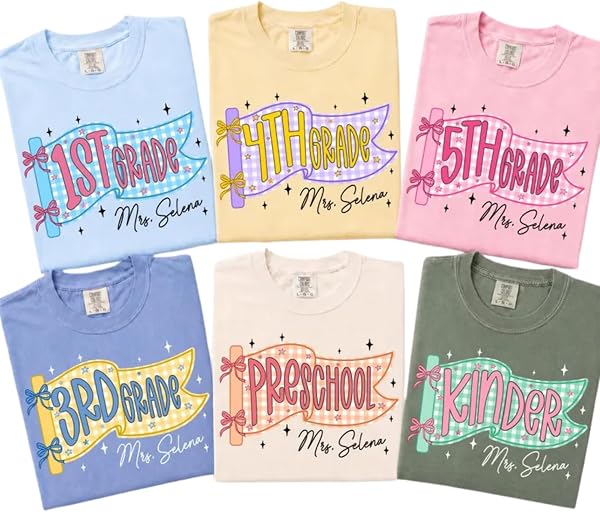 Custom Custom Grade and Name Teacher Shirt, Pennant Flag Team Tee