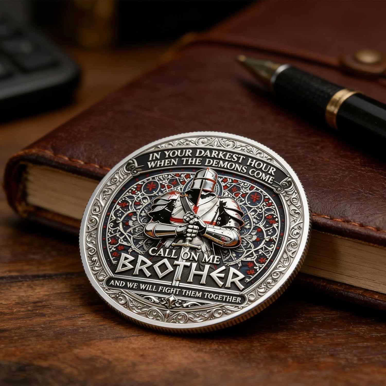 Brotherhood of Knights Commemorative Coin, Call On Me Brother Inspirational Challenge Coin, Medieval Knight Challenge Symbolizing Loyalty and Brotherhood, Gift for Friends and Collectors (1pcs)