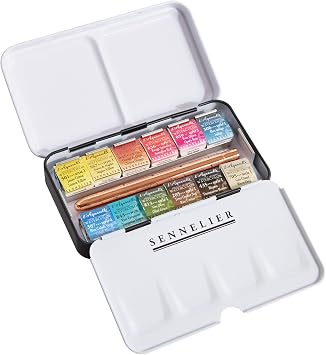 SENNELIER L'Aquarelle French Watercolor Paint, Metal Box Pocket Set of 12 Half Pans