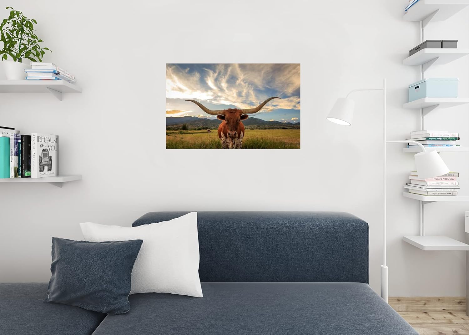 Texas Longhorn Bull Standing in Pasture Close Up Photo Photograph Cool Wall Art Print Poster 36x24