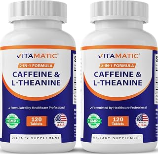 Vitamatic Caffeine Pills with L-Theanine – 300 mg Per Tablet – 120 Vegetarian Tablets (Pack of 2, Total 240 Tablets)