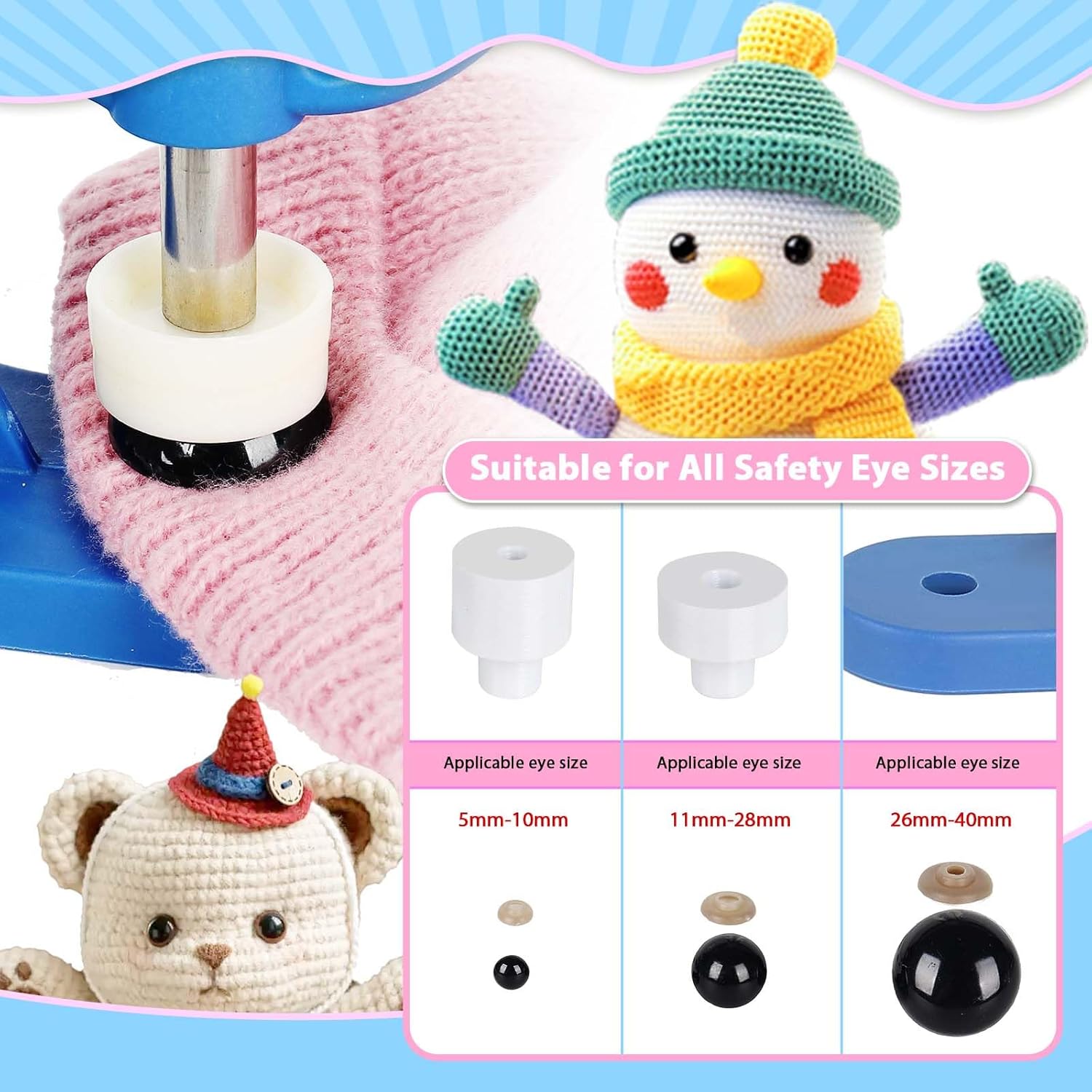 Safety Eye Tool, Safety Eyes for Crocheting Auxiliary, Safety Eye Tool for Amigurumi Crochet & Stuffed 5-40mm Animal Eyes Making Supplies Tool - Dark Blue - Image 4