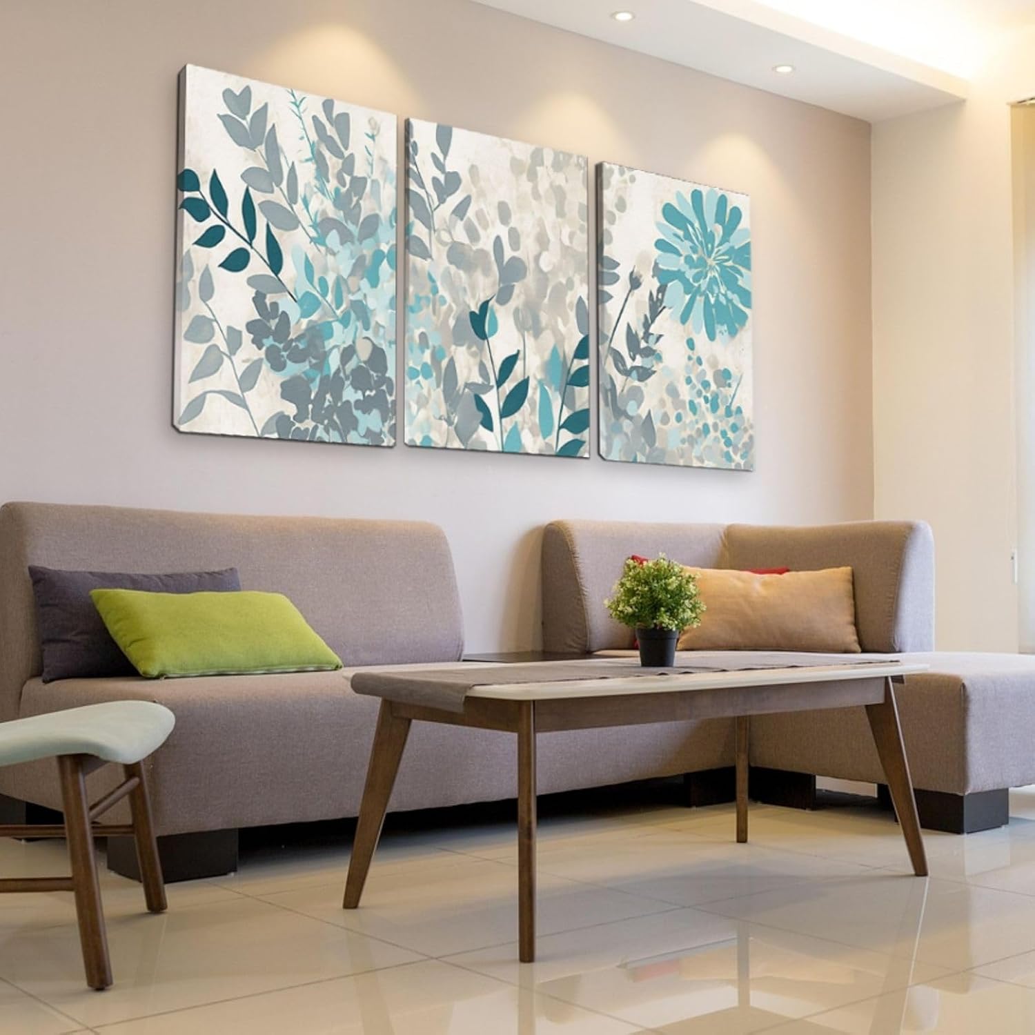 sawjug Teal Botanical Wall Art 3 Pieces Set,Watercolor Flower Wall Art,Abstract Flowers Paintings Wall Decor,Botanical Bathroom Decor for Bedroom (12" x 18" x 3 pcs)
