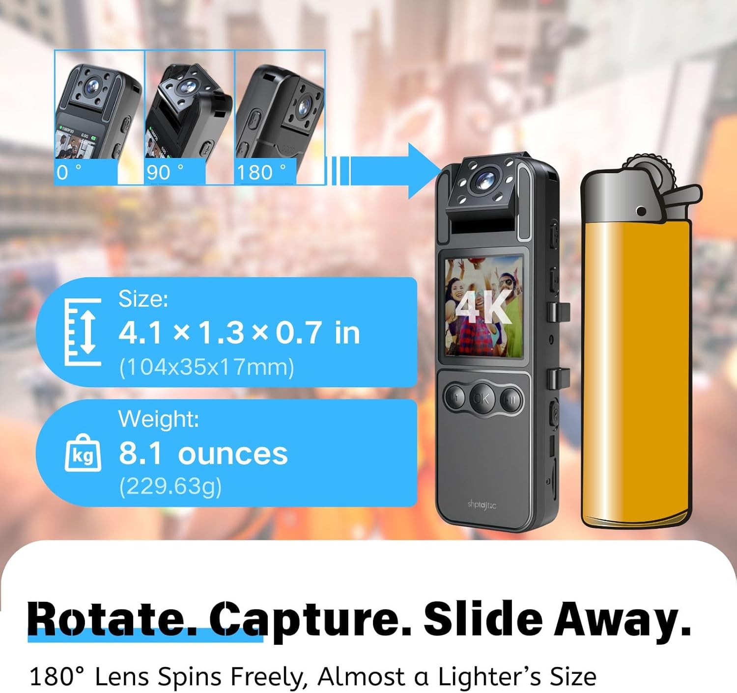 128G4K Body Cam with 180°Rotating Lens,Bike Camera with Audio and Video Recording,Sport Camera with 6hrs Battery,Night Vision,Wearable Cam for Pet,Office,Security Police Law Enforcement (H82-4K-128G)