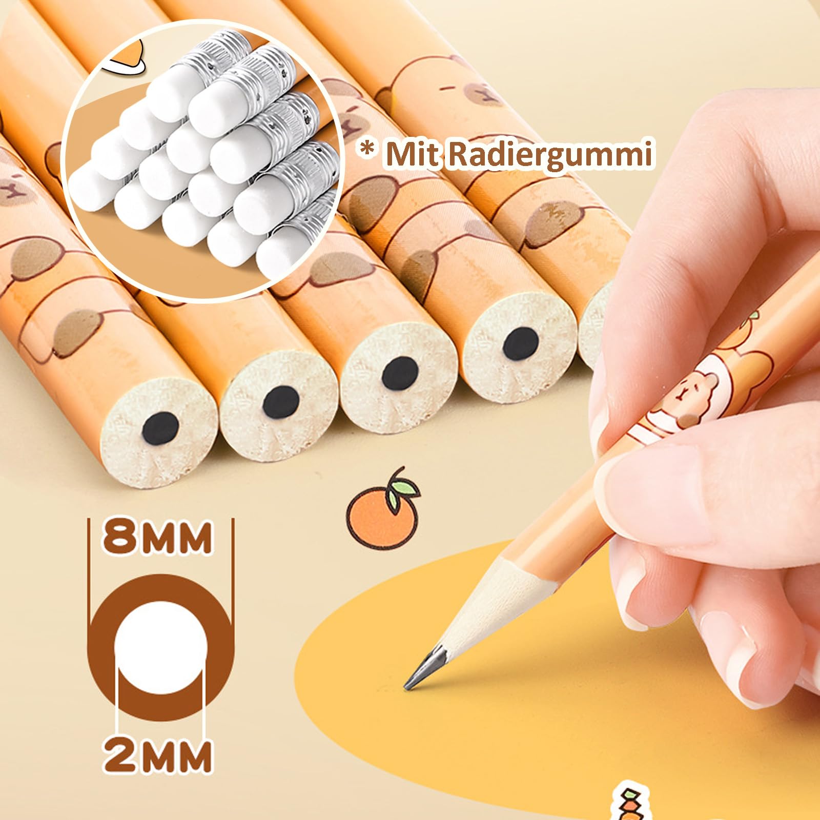 LEMONSTONE Capybara Bleistifte Set 6 Stück 2B – Mit Radiergummi & Lesezeichen Für Schule & Zeichnen