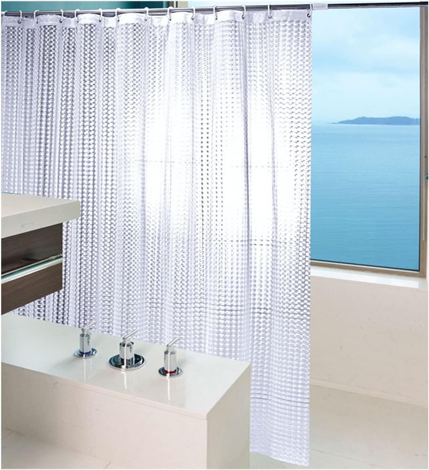 AWSAD Waterproof Bathroom Drapes Translucent Shower Curtain Lining with Hook, 3D Geometric Pattern Privacy Drapery, Multiple Sizes Color : Clear, Size : W59xH79in(1.5x2m)