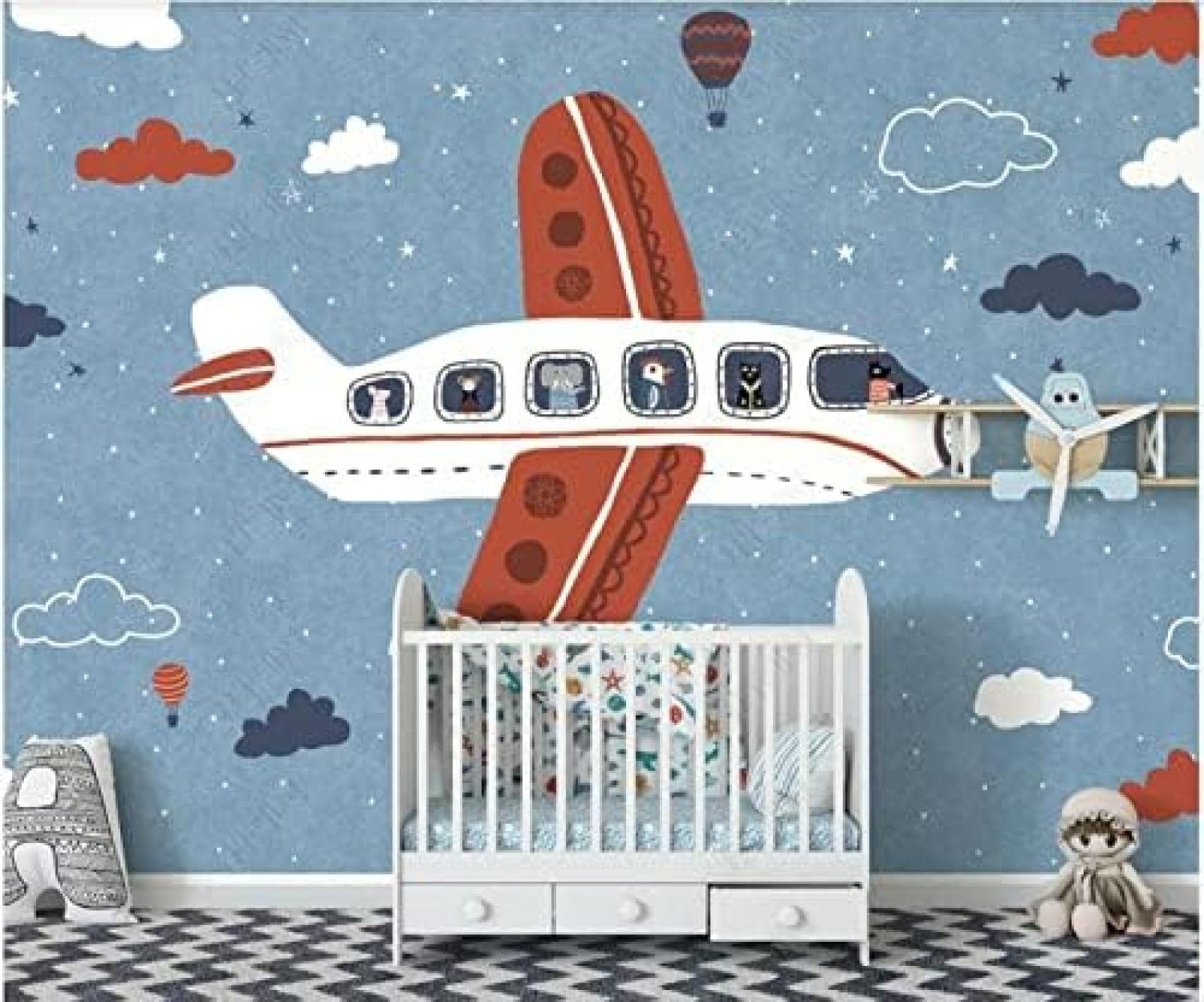 Papier peint 3d intissé pour agrandir un petit salon avec motif avion bleu XLMING