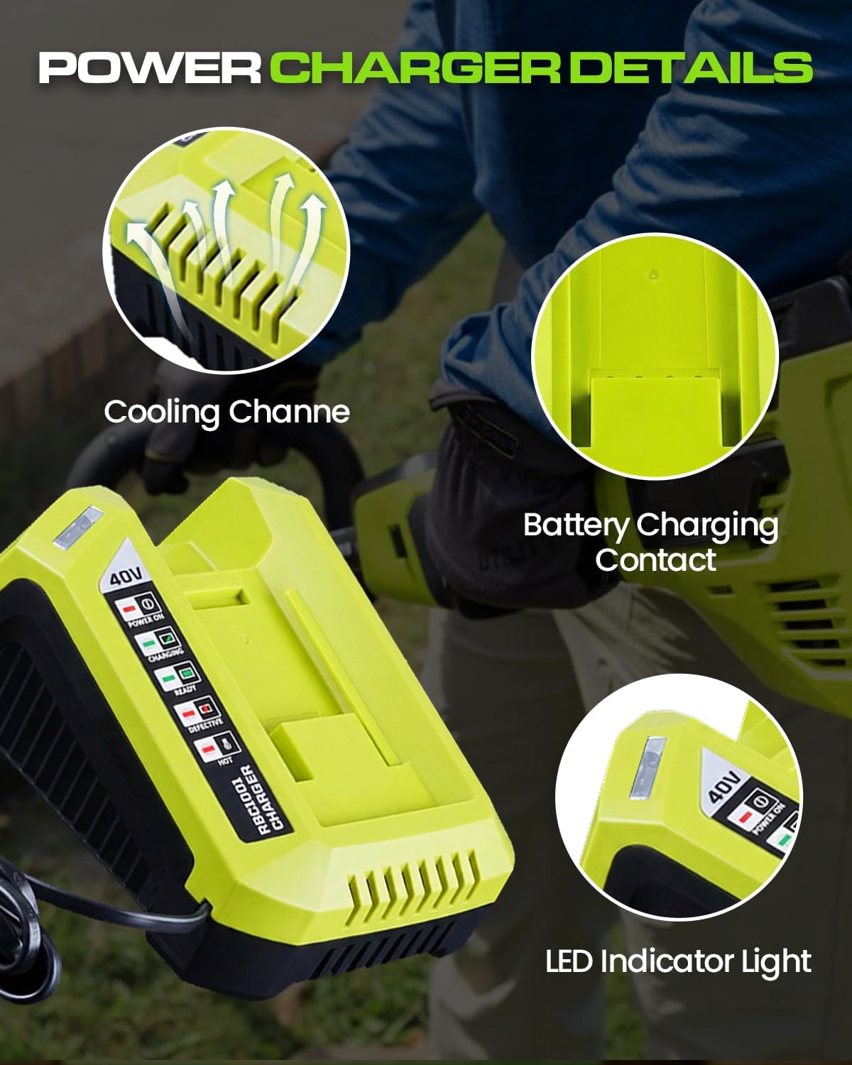 VANTTECH 40V OP401 Charger Replacement for Ryobi 40V Battery Charger Compatible with Ryobi 40V Lithium Battery OP4040 OP4050 OP4050A OP40601 OP4026 OP4015 OP4030 Fast Charger with LED Indicator
