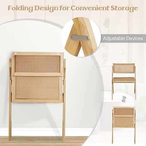 Miniatura 8 de Giantex Juego de 4 sillas plegables de comedor, sillas plegables de madera con respaldo y asiento de ratán, marco de madera de goma resistente,