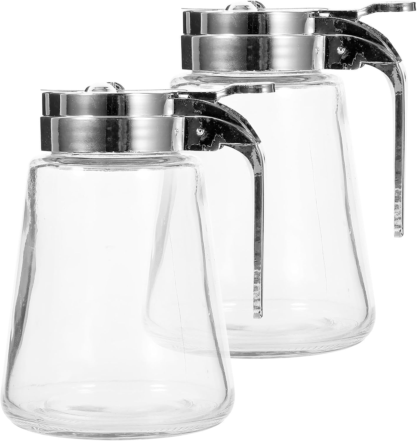 2pcs 300ml Glass Syrup Dispenser and Sugar Dispenser Set with Leak-proof Seal for Home Kitchen Glass Honey and Salad Dressing Bottle for Coffee Bar and Dining Use