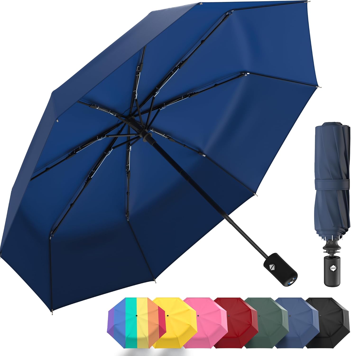 Product image of Rain-Mate Compact Travel Umbrella - Pocket Portable Folding Windproof Mini Umbrella - Auto Open and Close Button and 8 Rib Reinforced Canopy