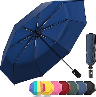 Windproof Compact Umbrellas for Rain - Strong Reinforced Fiberglass Rib Design & Auto Open & Close - Portable Folding Travel Umbrella - Lightweight & Packable for Women & Men, Easy Collapse