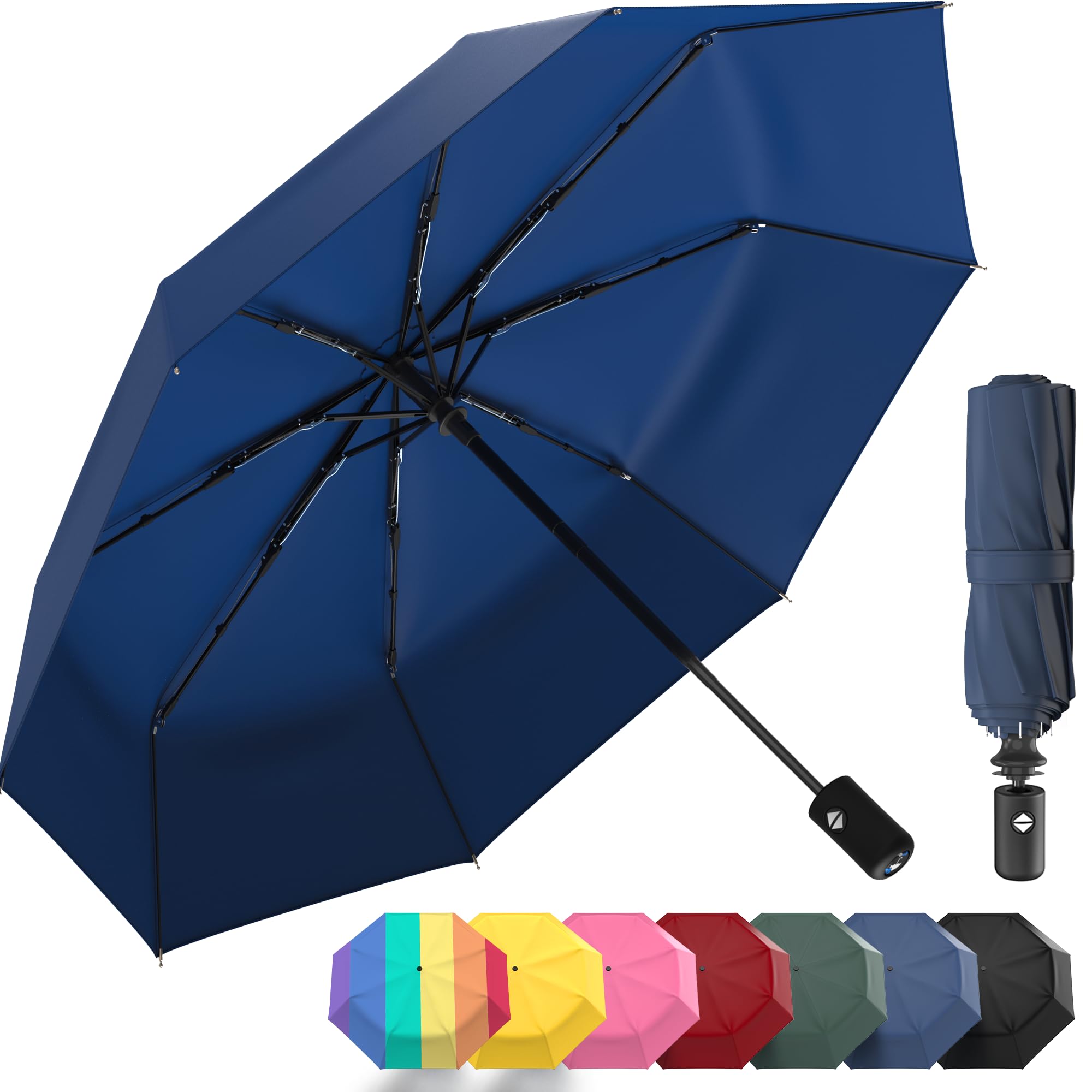 Rain-Mate Windproof Compact Umbrellas for Rain - Strong Reinforced Fiberglass Rib Design & Auto Open & Close - Portable Folding Travel Umbrella -
