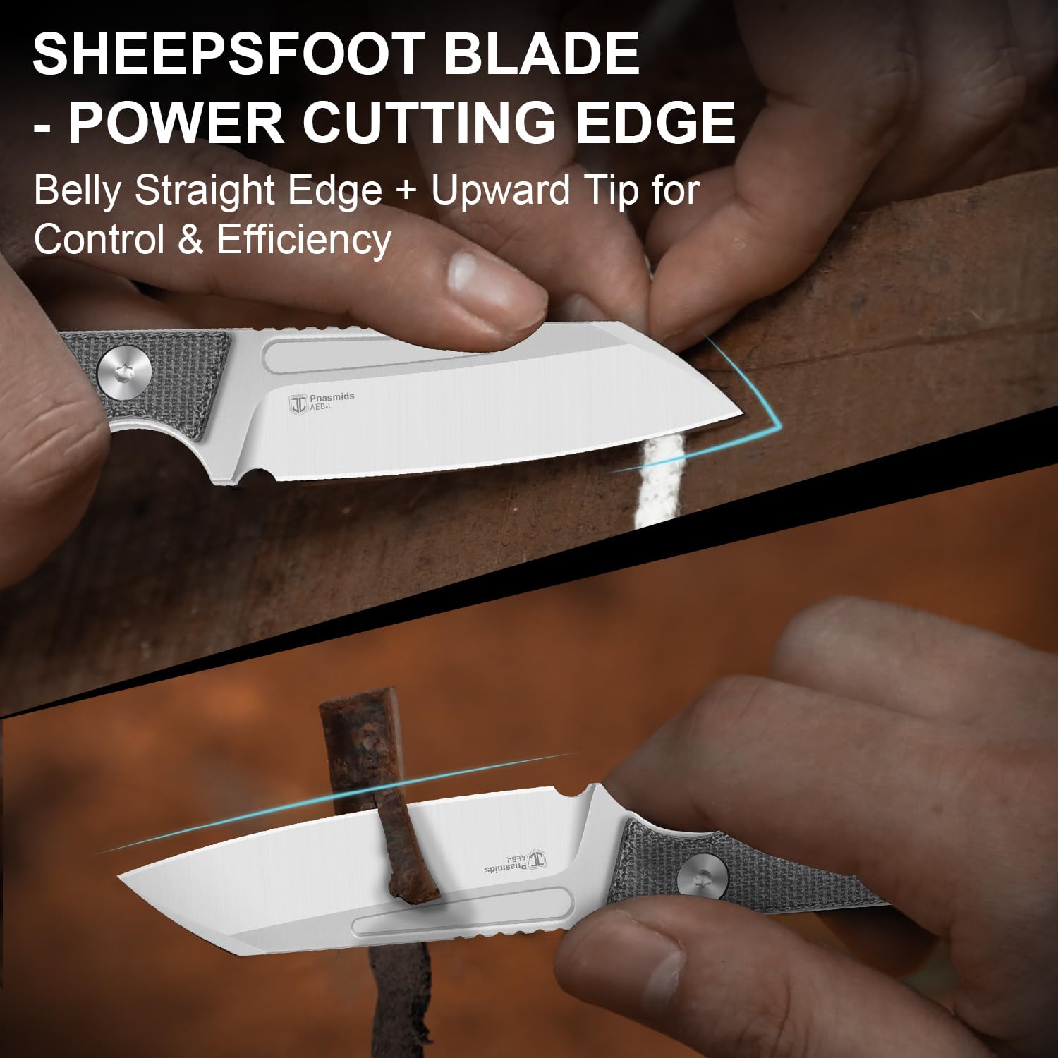 Kizer Phasmids Cuchillo de Hoja Fija con Funda, Hoja de Acero AEB-L de 7 cm, Cuchillo de Camping de Espiga Completa con Mango de Micarta Negra, Cuchillos EDC para Senderismo 1079A3