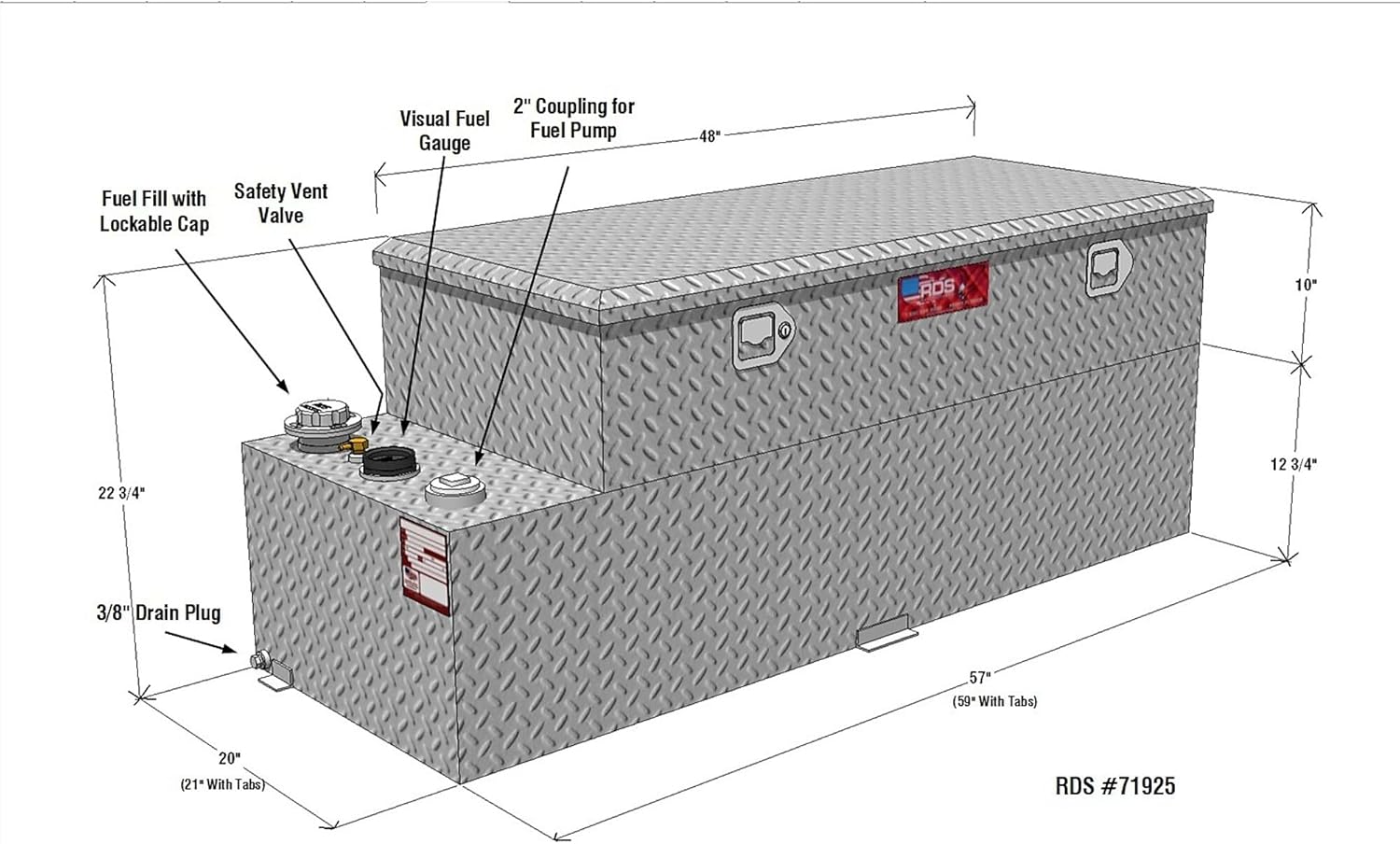 RDS 71925 Auxiliary/Transfer Combo Liquid Tank and Tool - 60 Gallon Capacity