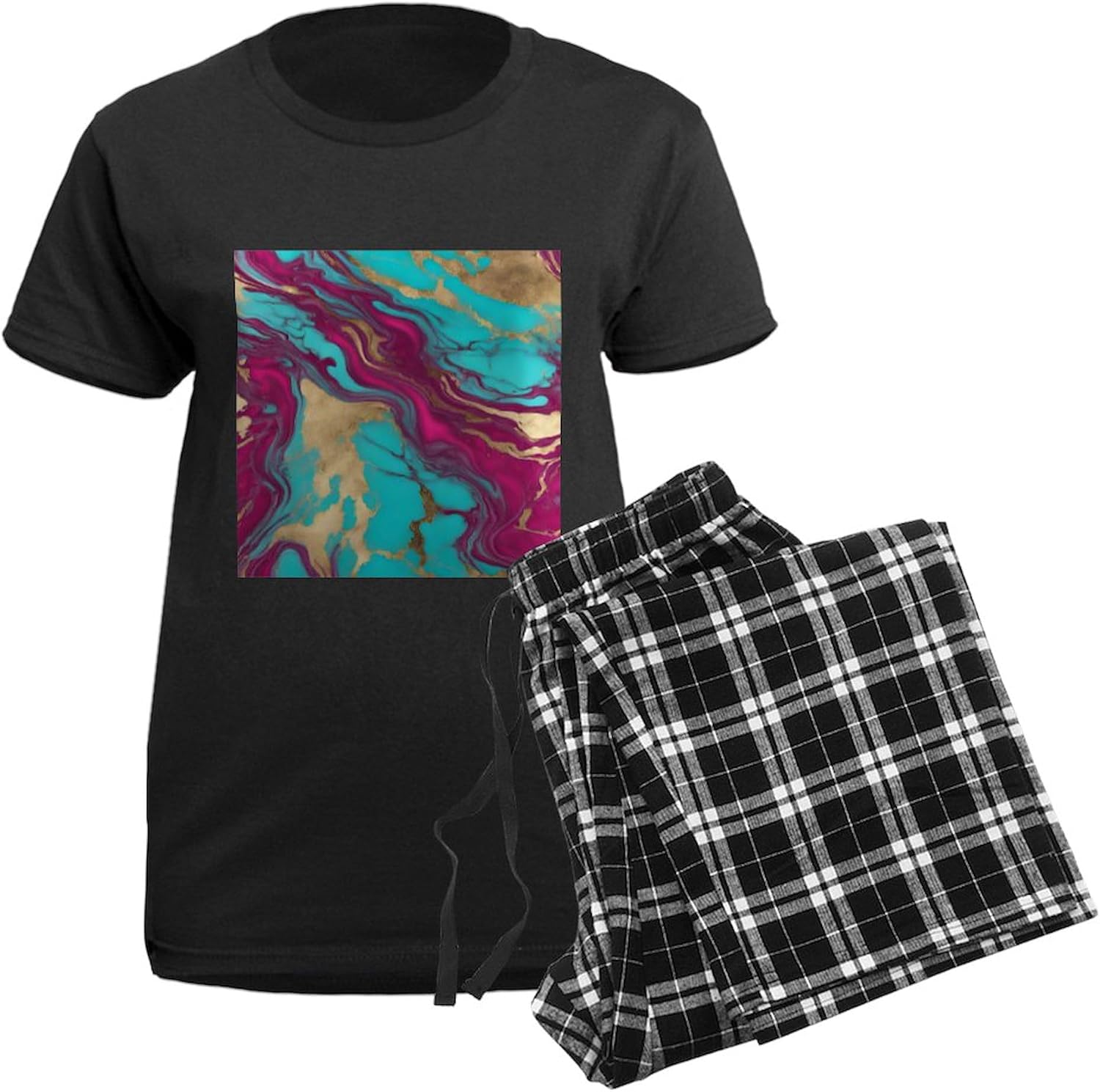 CafePress Modern Minimalist Gold Pink Turquoise Marble Pajamas Womens Novelty PJ Sleepwear