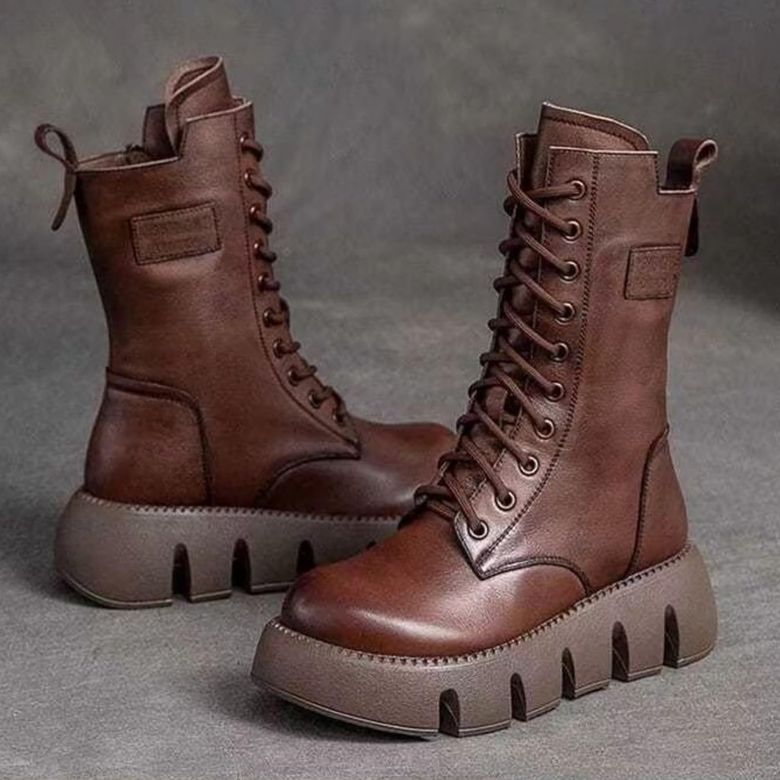 Botas con cordones para mujer, forradas, botas de invierno de piel, botines