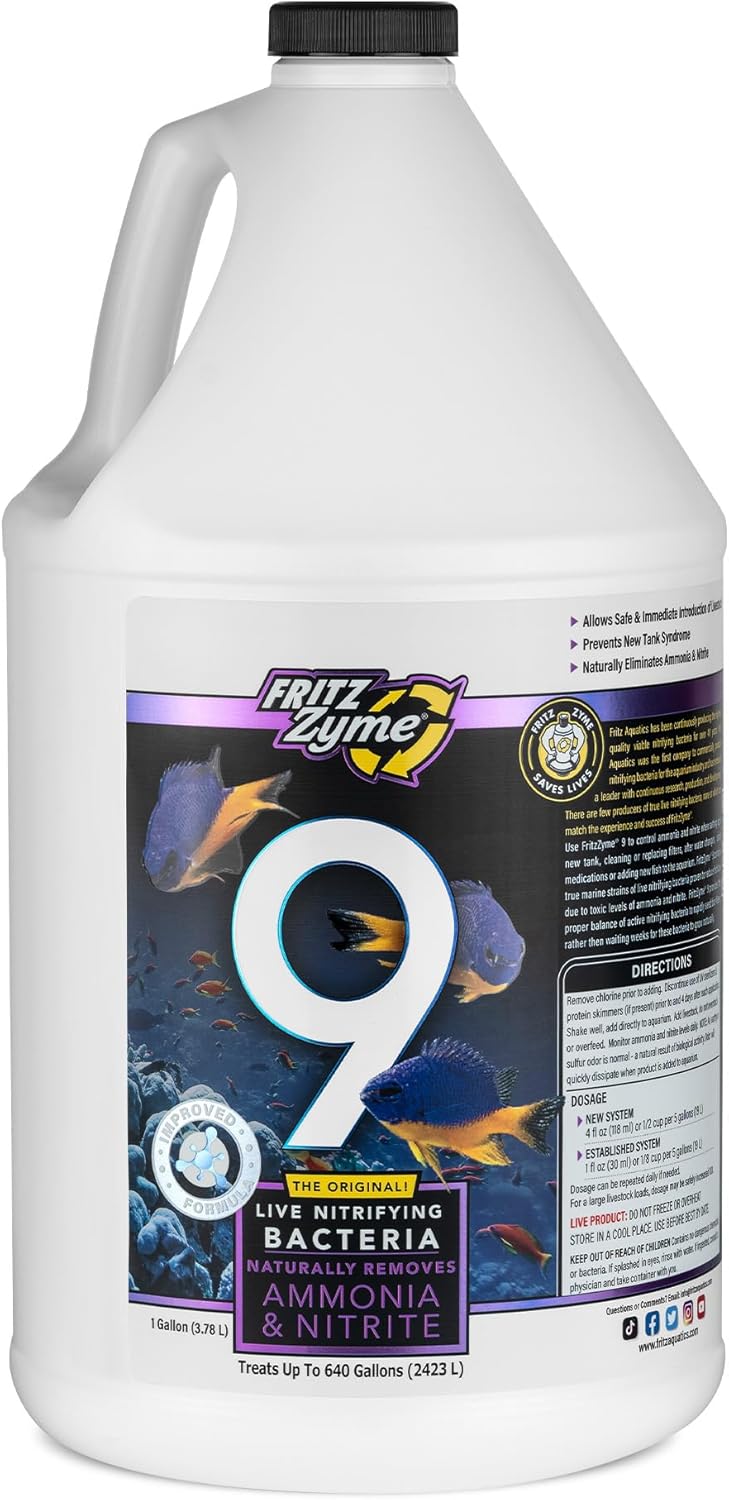 Fritz Aquatics FritzZyme 9 Live Nitrifying Bacteria Naturally Removes Amonia & Nitrite for Saltwater Fish (1-Gallon)
