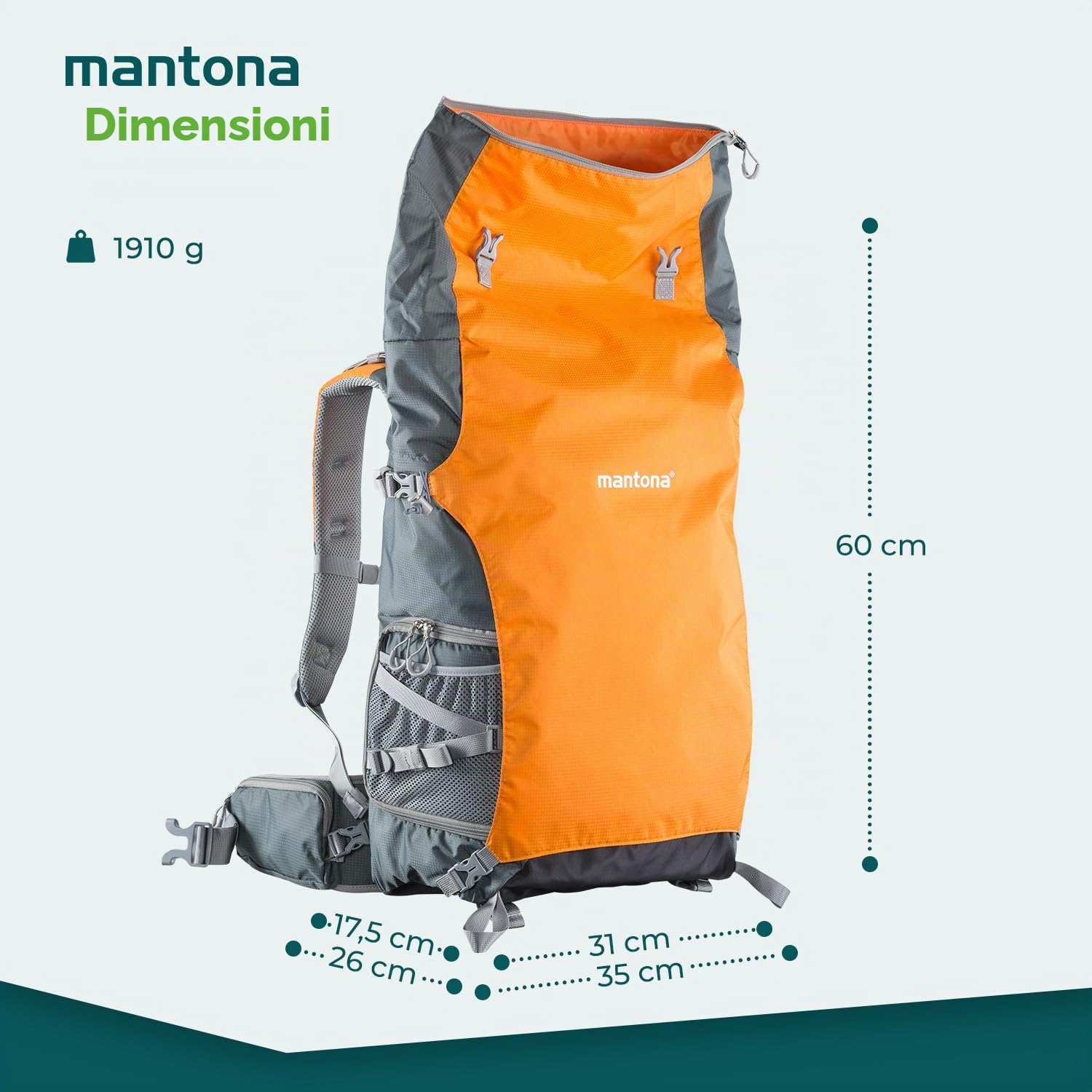 Mantona ElementsPro 50 Outdoor und Kamerarucksack (geeignet fr 1 bis 2 Kameras, 4 bis 5 Objektive, Netzteil und Zubehr, Laptop-Fach bis 15 Zoll, aus praktischem Nylon mit Regenschutz) grau/orange