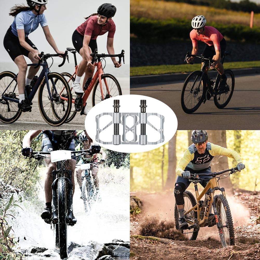 Aluminum Alloy & Carbon Fiber MTB Pedals - 9/16" Sealed 3-Bearing System | Lightweight Non-Slip Platform for Road, Mountain & BMX Bikes