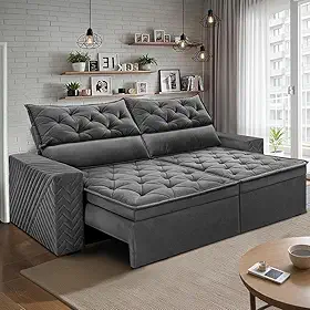 Sofá Retrátil e Reclinável 2,00m Essence Velusoft Cinza Cama Inbox