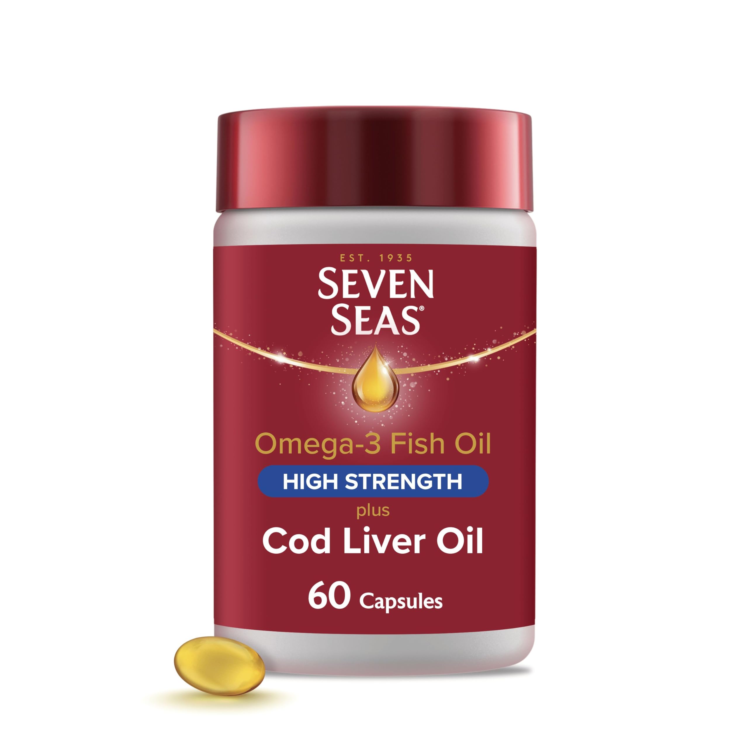 Seven Seas Omega-3 Fish Oil High Strength Plus Cod Liver Oil, 60 Capsules