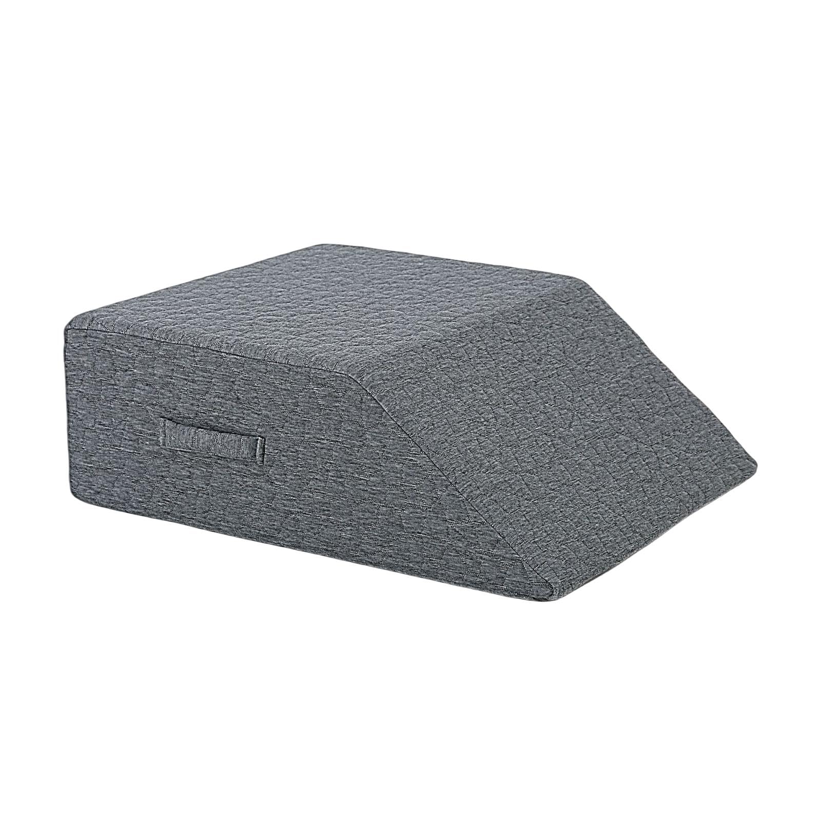 Almohada de espuma viscoelástica para piernas con cuña para soporte de tobillo y respaldo, cojín ergonómico con asa, 23.62 x 19.69 x 7.87 pulgadas, color gris oscuro
