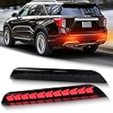 BINQIGOO LED Rear Bumper Reflector Light Compatible with 2020-2023 2024 2025 Ford Explorer Tail Brake Fog Lamp Daytime Running Light Turn Signal (Smoked)