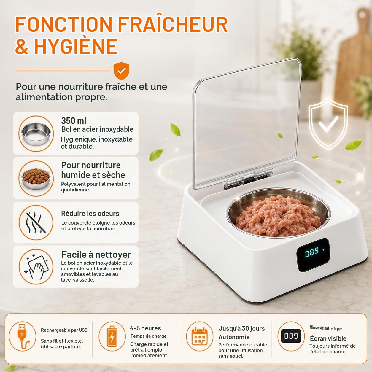 Distributeur automatique de nourriture humide pour chat, avec couvercle à charnière, distributeur de nourriture humide et sèche, distributeur automatique de nourriture pour petits chiens et chats