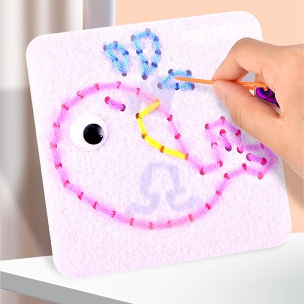 ARROMI 6 PCS First Sewing Kit for Girls, Sewing Kit for Kids with Shape Card Colored Threads, Fine Motor Skills Toys, Toddler Arts and Crafts Age 3, Threading Toys, Montessori Toys for 3+ Year Olds - 4