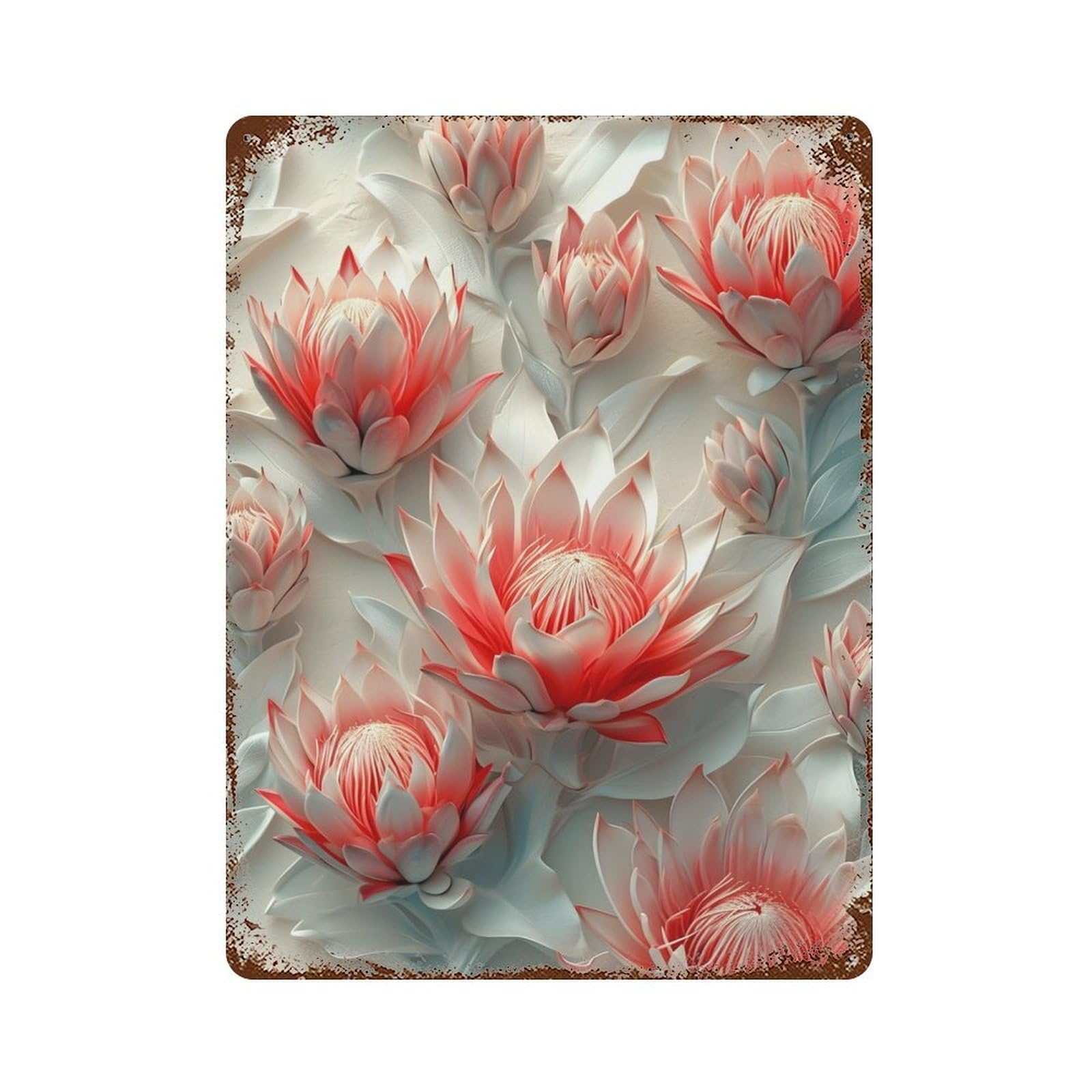 Protea Flowers Aged Metal Wall Plaque 15.7"x11.8", Industrial Home Decor for Pub, Kitchen And Man Cave Decor