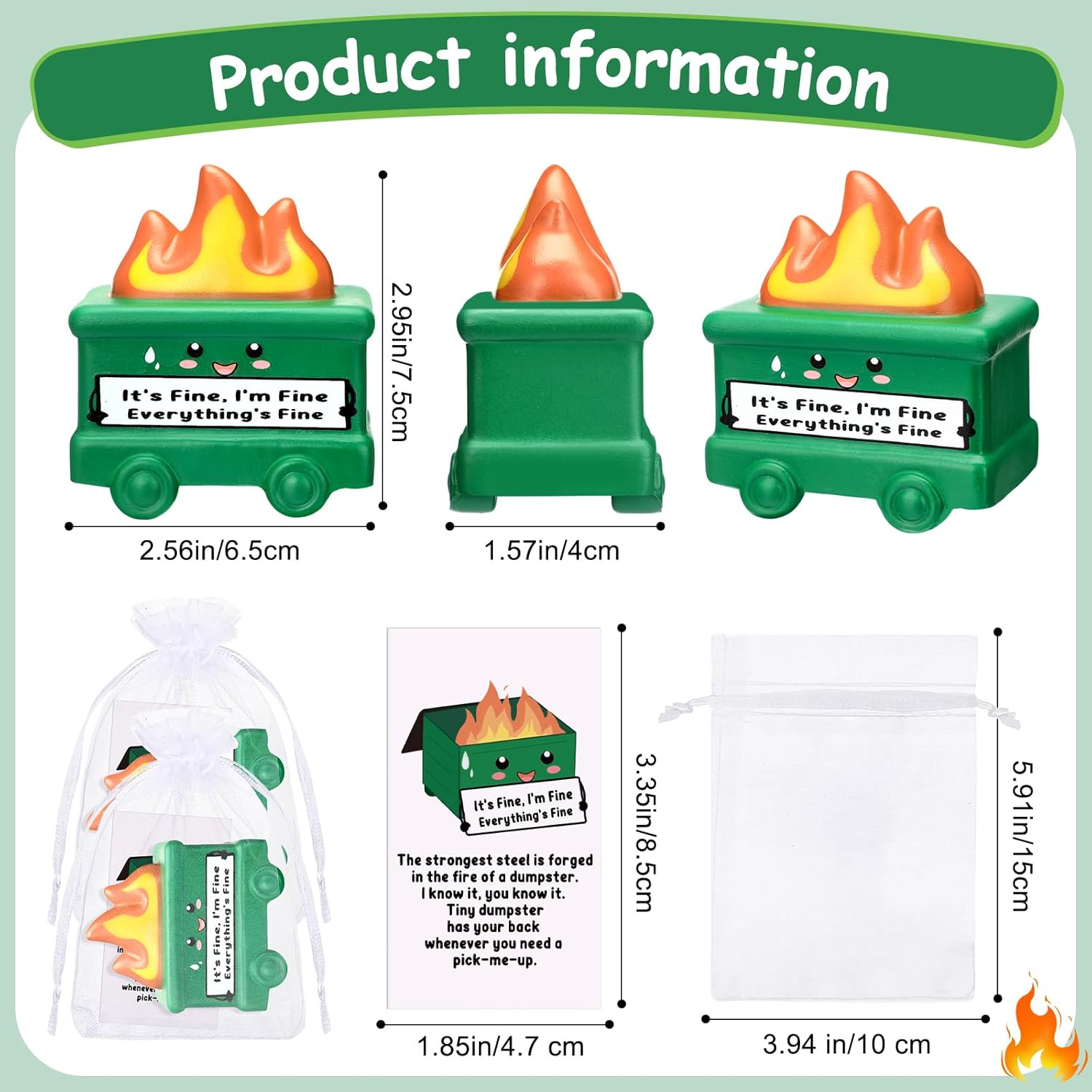 30 Set Mini Dumpster Stress Balls Bulk Back to School Relief Gifts Motivational Inspirational Stress Balls Squeeze Appreciation Gift for Adult Employee Coworkers Staff Volunteer (Green)