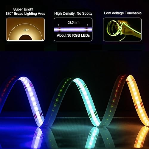 Miniatura 2 de ACELETE Tira LED inteligente RGB COB que cambia de color, kit de luces de cinta flexible multicolor con control remoto, control de aplicaciónmodo de