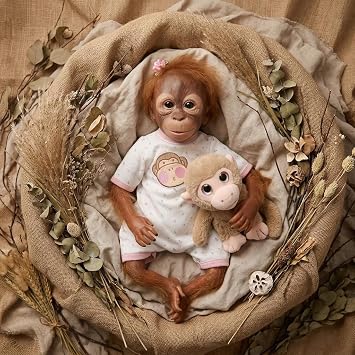 TERABITHIA 21inch 52CM So Truly Hand Detailed Painting Reborn Monkey Baby Dolls Look Real Soft Vinyl Flexible Collectible Art Newborn Doll Look Realistic