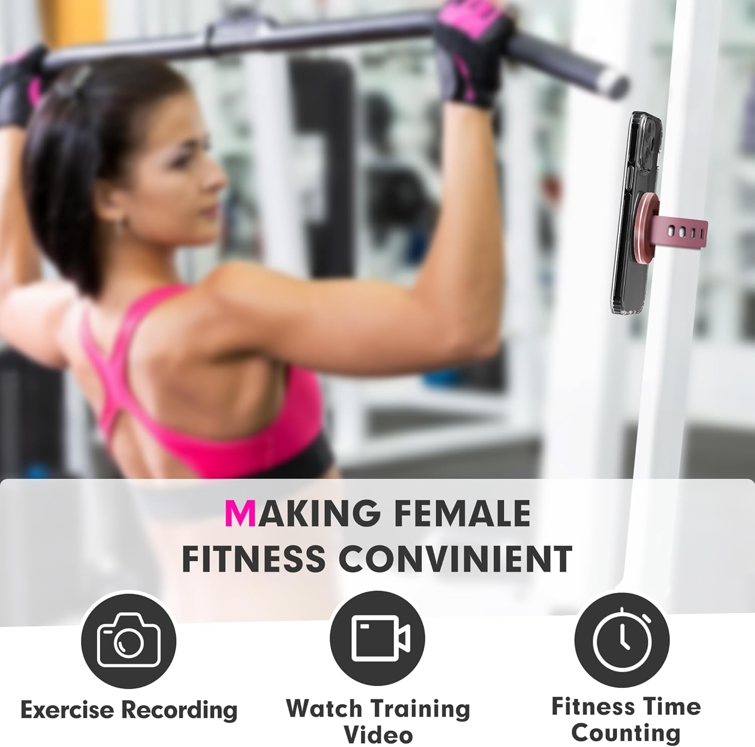 Magnetic Phone Mount, Phone Holder for Bike, Compatible with Magsaf or Normal Case- Sturdy Phone Grip for Gym Exercise, Workout Equipment, Stroller, Cart Handlebar