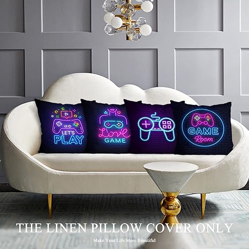 Miniatura 3 de Juego de 4 fundas de almohada cuadradas de 18 x 18 pulgadas con signo de neón para videojuegos, decoración del hogar, sofá, silla, automóvil para