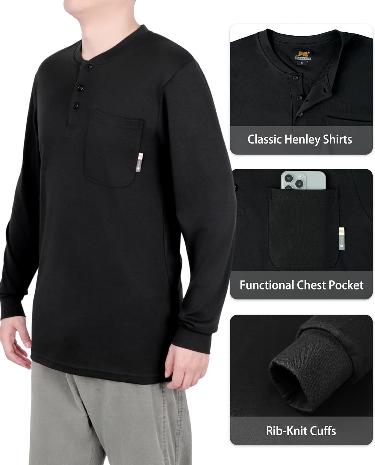 KONRECO FR Shirts for Summer Flame Resistant Shirt 5.5oz Light Weight CAT2 Henley Shirts
