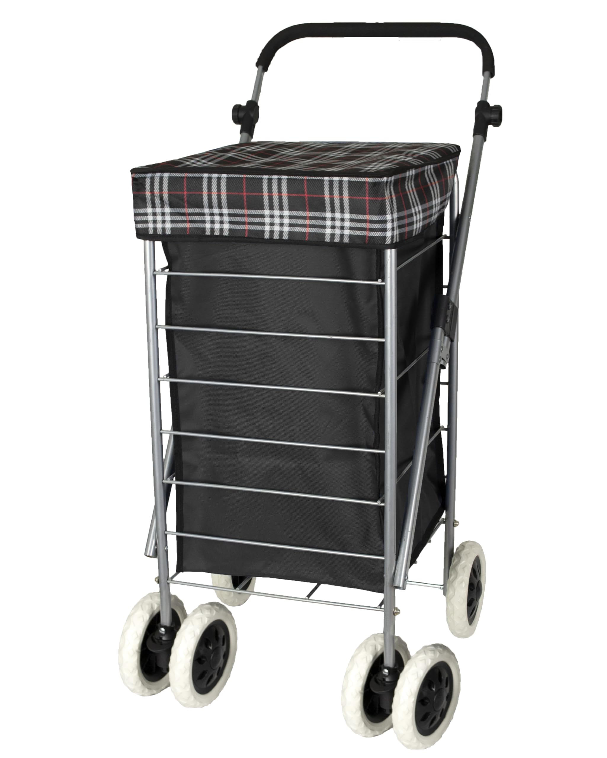 Bergs 6 Wheels Black Shopping Trolley With 4/6 Wheels Lightweight Strong Large Cart 54L (6 Wheels Black)