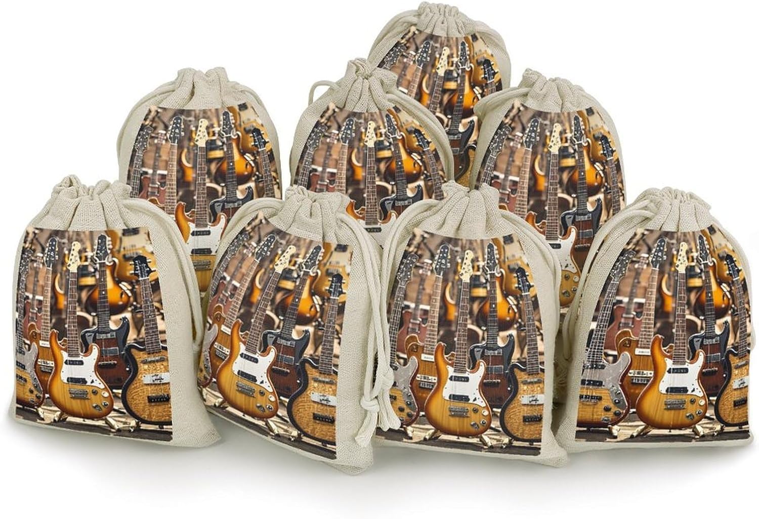 Guitar Bass Music Musical Instruments 8 Pack Drawstring Bag, Cotton Hemp Bunches Pocket