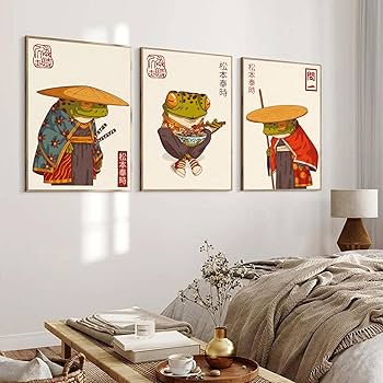 Amazon.com: 3Pcs Vintage Frog Wall Art - Cute Funny Samurai Frog